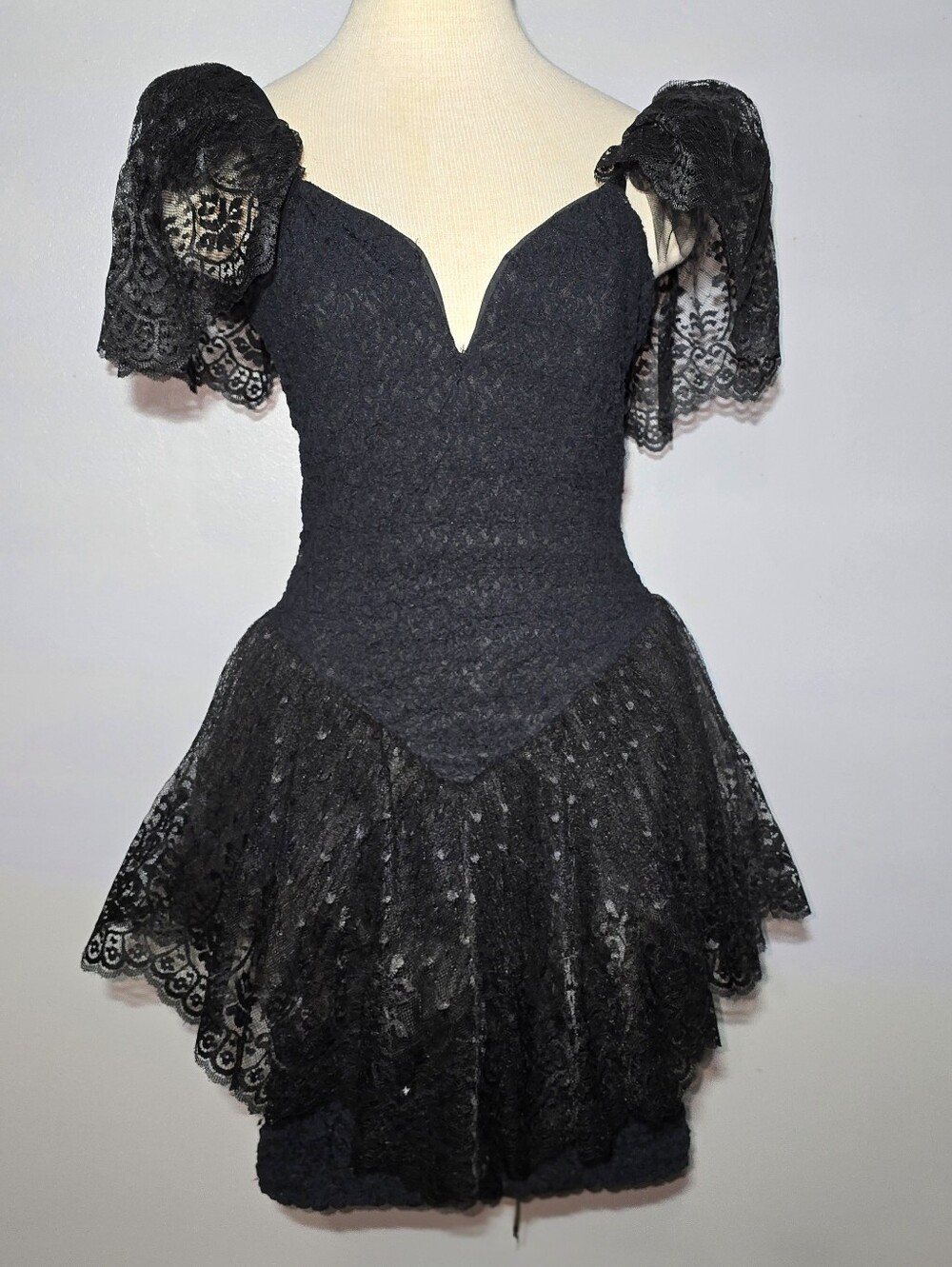 Vintage 1990's Black Lace Mini Dress Size 9/10